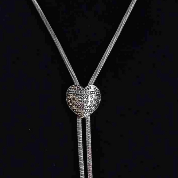 NEW WOMEN'S LARIAT NECKLACE AND EARRINGS SET SILVER PLATED WITH SLIDER - Picture 3 of 7